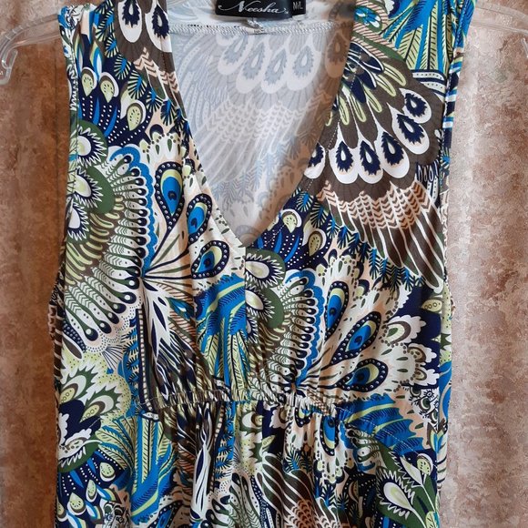 GUC Peacock print sleeveless dress size M/L - Picture 3 of 8